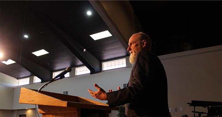 A pastor teaching at Crown Valley Community Church
